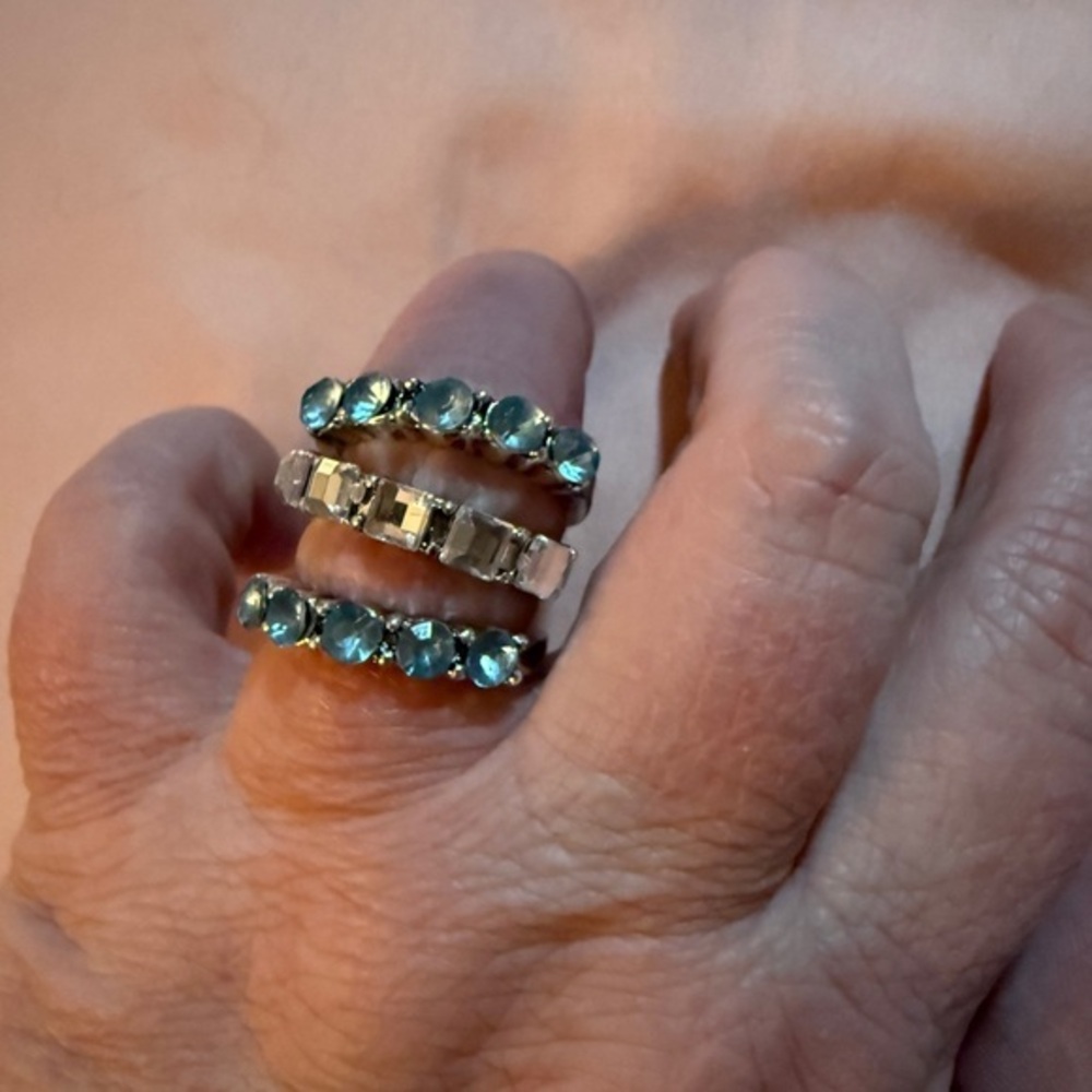 Silver and Blue Set of 3 Rings